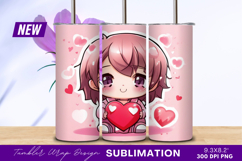 Cute Anime Girl With Heart Tumbler Png Product Image 1