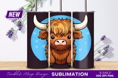 Cute Cartoon Highland Cow With Horns Tumbler Png Product Image 1