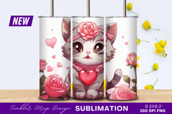 Cute Valentine Kitten With Roses And Hearts Tumbler Png Product Image 1