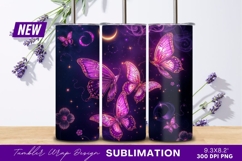 Purple Butterflies And Moon Tumbler Png Product Image 1