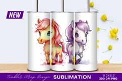 Watercolor Cute Baby Ponies Tumbler Png Product Image 1