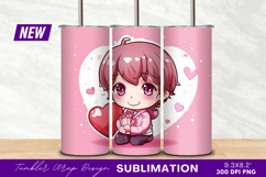 Cute Chibi Boy With Heart And Flowers Tumbler Png Product Image 1