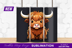 Cute Cartoon Highland Cow With Big Horns Tumbler Png Product Image 1