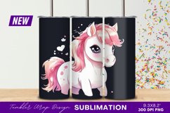 Cute Pink Pony Watercolor Style Illustration Tumbler Png Product Image 1