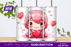 Cute Chibi Boy Holding A Heart Balloon Tumbler Png Product Image 1