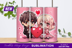 Kawaii Couple Holding Heart Valentines Day Tumbler Product Image 1