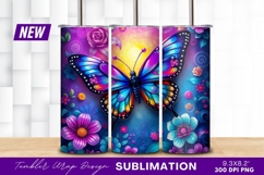 Colorful Butterfly With Flowers Digital Illustration Tumbler Product Image 1
