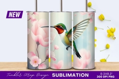 Hummingbird And Pink Flowers Illustration Tumbler Png Product Image 1
