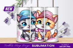 Cute Cartoon Kittens Wearing Hats Tumbler Png Product Image 1
