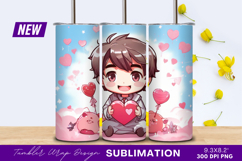 Cute Chibi Boy Holding Heart Tumbler Png Product Image 1
