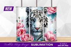 White Tiger Portrait With Pink Peonies Tumbler Product Image 1