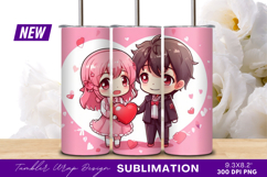Cute Chibi Couple Holding Heart Tumbler Png Product Image 1