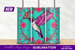 Pink Hummingbird With Floral Ornament Illustration Tumbler Product Image 1