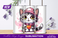 Cute Cartoon Cat With Pink Heart Tumbler Png Product Image 1