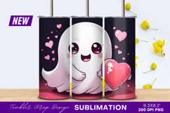 Cute Ghost Holding A Pink Heart Tumbler Png Product Image 1