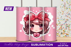 Cute Anime Girl With Bow In Pink Tumbler Png Product Image 1
