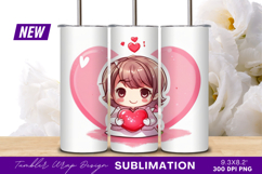 Cute Chibi Girl Holding A Red Heart Tumbler Png Product Image 1