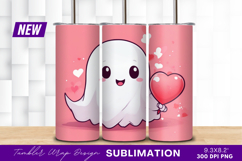 Cute Ghost Holding Heart Valentines Day Design Tumbler Png Product Image 1