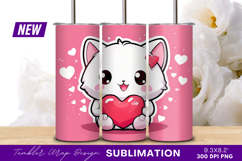 Cute Cartoon Cat Holding Red Heart Shape Tumbler Png Product Image 1