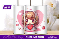 Chibi Girl Holding A Heart Tumbler Png Product Image 1