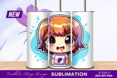 Cute Anime Girl Cartoonish Tumbler Png Design Product Image 1