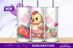 Cute Chick With Pink Flowers Cartoon Tumbler Png Product Image 1