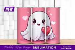 Cute Ghost Holding Heart Tumbler Png Product Image 1