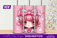 Cute Pink Haired Anime Girl With Bows Tumbler Png Design Product Image 1