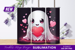Cute Ghost Holding Heart Valentine Illustration Tumbler Png Product Image 1