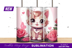 Cute Cartoon Cat With Pink Roses Tumbler Png Product Image 1