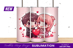 Chibi Couple With Hearts Tumbler Png Design Product Image 1