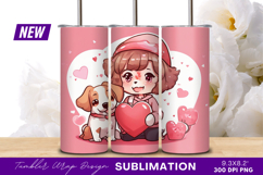 Chibi Girl And Dog Valentines Day Theme Tumbler Png Product Image 1