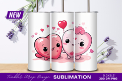 Kawaii Heart Characters Valentines Day Cartoon Style Tumbler Product Image 1