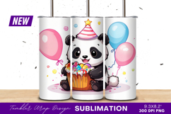 Panda Bear Birthday Party Celebration With Cake Tumbler Png Product Image 1