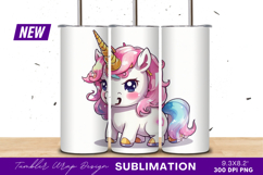 Adorable Cartoon Unicorn With Pink Mane Design Tumbler Png Product Image 1
