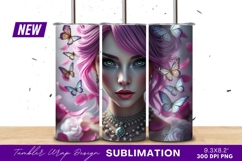 Girl With Butterflies And Pink Hair Tumbler Product Image 1