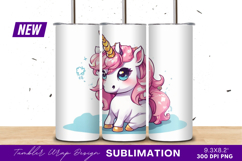 Cute Pink Haired Unicorn On Cloudy Background Tumbler Png Product Image 1