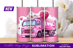Pink Truck Delivering Love Balloon Illustration Tumbler Png Product Image 1