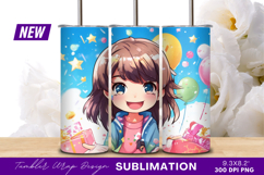 Happy Anime Girl With Gifts And Balloons Tumbler Png Product Image 1