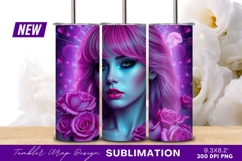 Ethereal Pink Haired Woman With Roses Tumbler Png Product Image 1