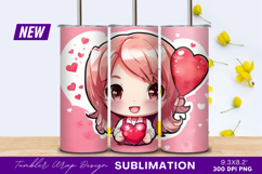 Cute Chibi Girl Holding Heart Balloon Tumbler Png Product Image 1