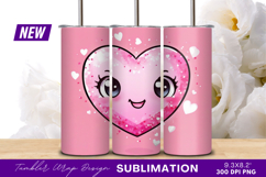 Cute Pink Heart Character For Tumbler Png Product Image 1