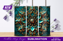 Teal And Gold Ornate Mandala Design Tumbler Png Product Image 1