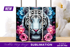 White Tiger With Flowers Tumbler Png Product Image 1