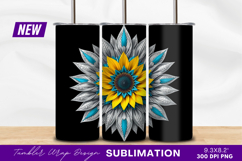 Stylized Sunflower With Silver And Teal Petals Tumbler Png Product Image 1