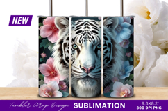White Tiger Portrait With Floral Accents Tumbler Png Product Image 1