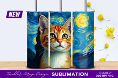 Orange Tabby Cat Van Gogh Inspired Art Tumbler Png Product Image 1