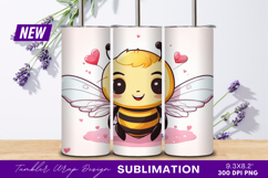 Cute Cartoon Bee With Hearts Illustration Tumbler Png Product Image 1