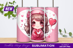 Cute Chibi Girl With Valentines Hearts Tumbler Png Product Image 1