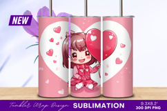 Cute Girl With Heart Balloon Illustration Tumbler Png Product Image 1